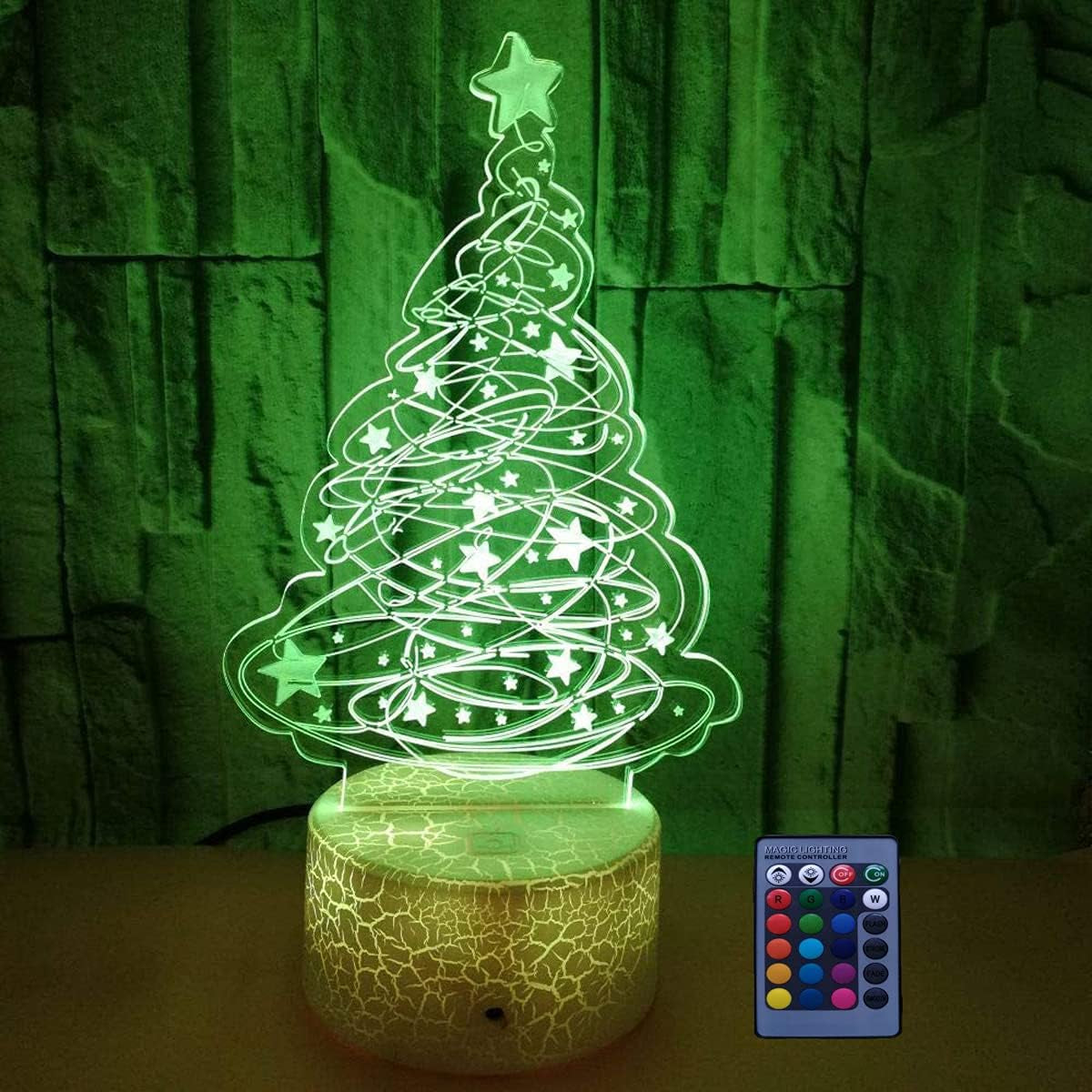 Ilusión Optica 3D Árbol De Navidad Luz Nocturna Ilusión Optica Lámpara 7/16 Colores Cambiantes Control Remoto USB De Suministro De Energía Juguetes Decoración Navidad Cumpleaños Regalo