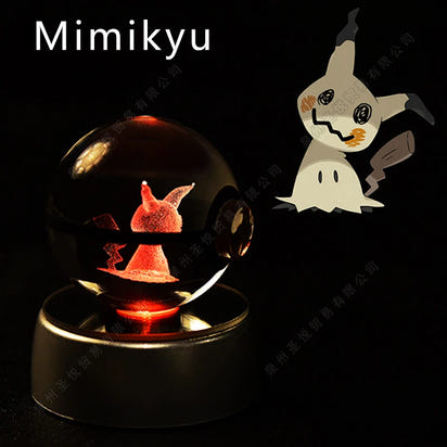 Pokemon Crystal Ball 3D Pikachu Gengar Mewtwo Night Light Lamp Pokeball 3D Glass Pokemon Crystal Ball Statue Kids Birthday Gift