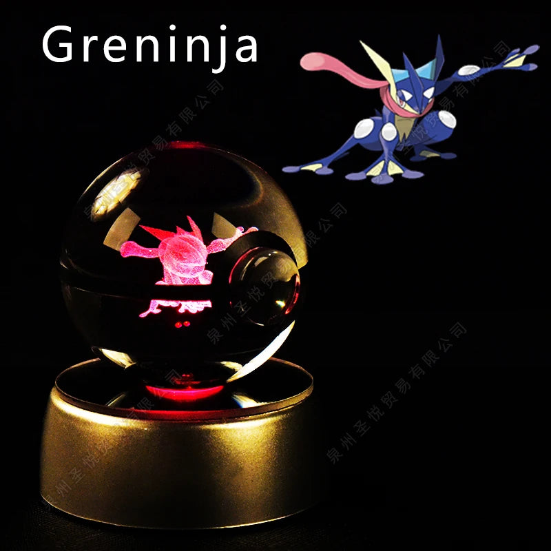Pokemon Crystal Ball 3D Pikachu Gengar Mewtwo Night Light Lamp Pokeball 3D Glass Pokemon Crystal Ball Statue Kids Birthday Gift